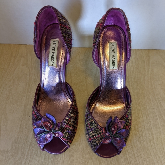 Steve Madden Tweed Leather D'Orsay Purple Fuschia Heels size 8 - Picture 3 of 10